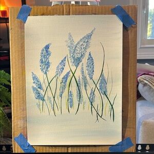 Blue and Green Abstract Floral Watercolor Painting